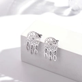 Titanium steel dreamcatcher flower earrings with cutout teardrop pendants on white stand - Silver (ER-596)