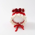 Dettaglio cappello invernale neonata con orecchie di peluche e fiocco rosso e lacci - 50cm(1-2 Anni) / Rosso