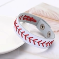 Baseball themed white leather wristlet keychain with red stitching and metal snap closure - White Baseball Bracelet (Bracelet 1)