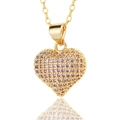 Close-up of luxury heart pendant necklace with pink zircon micro-pave in gold finish - Purple