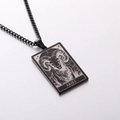 Men's retro black stainless steel Aries zodiac pendant necklace with tarot style engraving - Aries / Black