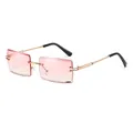 Fashionable rimless rectangular sunglasses with pink gradient lenses and gold metal frame - C15 Pink Gradient