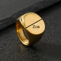 Polished gold stainless steel signet ring with a minimalist 2cm circular flat top design - Gold (round) / Size 7