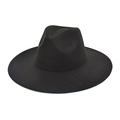 Detailed view of the wide brim and pinch crown design of a classic black wool fedora hat - M (56-58cm) / Black