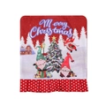 Coprisedia natalizio rosso con scritta Merry Christmas e tre motivi di gnomi carini - Stile Puntini Rossi Due Gnomi