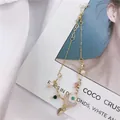 Baroque irregular rose stone and pearl bracelet with adjustable gold flower chain - Square Peach Crystal Flower Bracelet