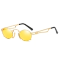 Retro punk small oval sunglasses with yellow lenses and golden hollow metal frame - Gold Frame Yellow Lenses