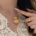Elegante collana con pendente a ventaglio placcato oro 18 carati dal design vintage - Stile Gonna a Ventaglio a Tre Strati (9#)