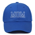 Close-up of navy blue cotton baseball cap featuring bold white MOM embroidery detail - Adjustable / Royal Blue MOM