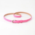 Slim pink leather belt for women with silver alloy pin buckle for dresses and suits - Rose Red