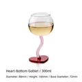 300ml creative heart-shaped base wine glass with pink wavy stem and clear bowl - Romantic Heart Base Goblet/300ml