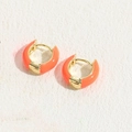Polished gold earrings with bright orange enamel finish and secure click closure - Orange
