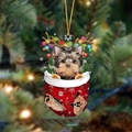 Weihnachtssocken-Anhänger mit Yorkshire Terrier, Rentiergeweih und bunten Lichtern - Yorkshire Typ 2