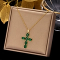 Gold - Emerald Zirconia Cross (0255-GN)