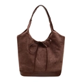 Dunkelbraune Shopper-Tasche aus Wildlederimitat mit Lederbesatz und dekorativer Schleife - Braun