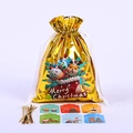 3D drawstring Christmas gift bag with golden reindeer pattern and holiday tags - 24*32 Gold 3D
