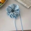 Light blue lace embroidery scrunchie with ribbons in a French romantic style - Adjustable Lace Ribbon Style / Blue