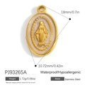 Gold-plated stainless steel Virgin Mary oval pendant with waterproof features - Gold Stainless Steel Oval Virgin Mary Relief Pendant (PJ93265A)