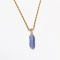 Bohemian blue hexagonal crystal pendant with gold wire wrap on twisted chain necklace - Sky Blue