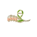 Elegant metal hair claw clip featuring pink tulip flower and green leaves in enamel finish - 11CM Pink Lily of the Valley / Bulk Packaging