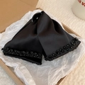 Elegant black satin hair claw clip with delicate beaded edges in a gift box - 206# Black Sequin Beaded Satin Bow Claw