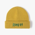 Berretto in maglia a coste giallo senape con ricamo verde 'COME ON' stile street - Taglia unica / Giallo Zenzero