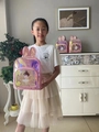 Pink holographic laser ballet backpack for girls featuring glitter bunny ears - Large-With Ears / Pink Large Ears-Holographic 025-6