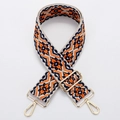 Adjustable canvas bag strap with orange and blue bohemian geometric diamond patterns - Style 203 - Gold Hardware