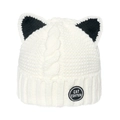 White knit cat ear beanie with cable pattern and embroidered patch for women - M(56-58cm) / White