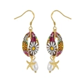Bohemian S925 silver pearl drop earrings with hand-painted daisy shell and starfish charm - 14K Gold Daisy Starfish Pearl Style (4.31g)