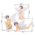 Flower Fairy cake toppers set with size dimensions in white dress and clear wings - Solid PVC Elf Fairy-3 Pcs