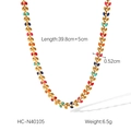 Detail view of gold chain with colorful enamel leaves and precise size measurements - Multi-color Leaf Necklace (HC-N40105)