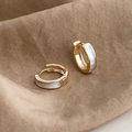 French retro geometric gold earrings with white pearlescent inlay and hoop closure - Gold Inlaid Ear Buckle Style (E043)