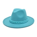 Teal wool fedora hat with wide brim and matching thick plastic chain link accessory - M (56-58cm) / Lake Blue with Teal Chain