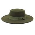 Army green wide brim wool felt jazz hat with flat top and ribbon bow decoration - M (56-58cm) / Army Green