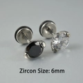 Minimalist stainless steel zircon ear studs in black and white finish, size 6mm - NO 15
