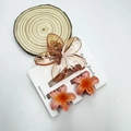 Three-piece plumeria hair claw set with champagne and coral pink marble finish - Transparent Orange Set (including Card)