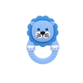 Blue silicone baby teether with cartoon lion design and textured massage ring for soothing - Little Lion Rattle Teether / Blue