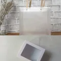 Minimalist white gift box with window lid and frosted paper tote bag for favors - Pink Box + Transparent Bag