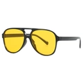 Retro aviator sunglasses with black double-bridge frame and transparent yellow lenses - Black Frame Orange Yellow Lens