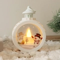 Weiße Weihnachts-LED-Laterne mit Schneemann-Szene und warmem Licht im Schnee - Klein / Schneemann Weiß