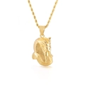 Golden Ancient Egyptian Pharaoh head pendant with twisted rope chain in 18K gold finish - Gold Pharaoh Bust (KP95950)