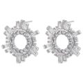 Macro dei orecchini a girasole in argento con zirconi bianchi taglio baguette brillanti - Platino Zircone Bianco
