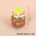 Pink waffle cake keychain with cream and orange slices, 4.5cm miniature dessert charm - Gold Bead Chain / 037 Brown Cake White Green Cream