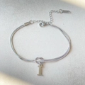 Double-layered silver snake chain bracelet with knot design and letter I pendant - Silver-I