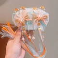 Hanfu hair clips with orange and blue ribbons, mesh flowers and long tassels - Flower First Dew Orange