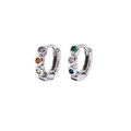 Detailed close-up of silver hoop earrings featuring vibrant multi-colored round gemstones - 6mm / Silver