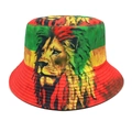 Cappello da pescatore con stampa leone e strisce reggae rosse, gialle e verdi - M (56-58cm) / Stampa Leone Multicolore