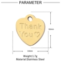 Macro view of gold stainless steel heart pendant with Thank You engraving and 16mm height - Heart Thank You (VG951)