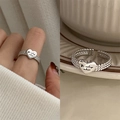 Minimalist S925 sterling silver heart ring with bead chain band and engraved charm - Heart Pendant S925 Silver Opening Style(JZ0737)